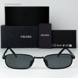Prada Men Sunglasses Black Grey Polarize Rectangled PRB54S 1AB5Z1 NEW AUTHENTIC